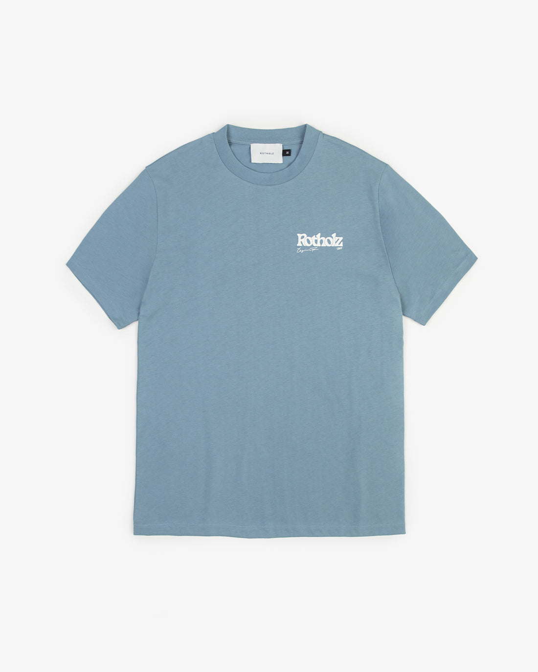 Light blue retro logo T-shirt made from 100% organic cotton by Rotholz