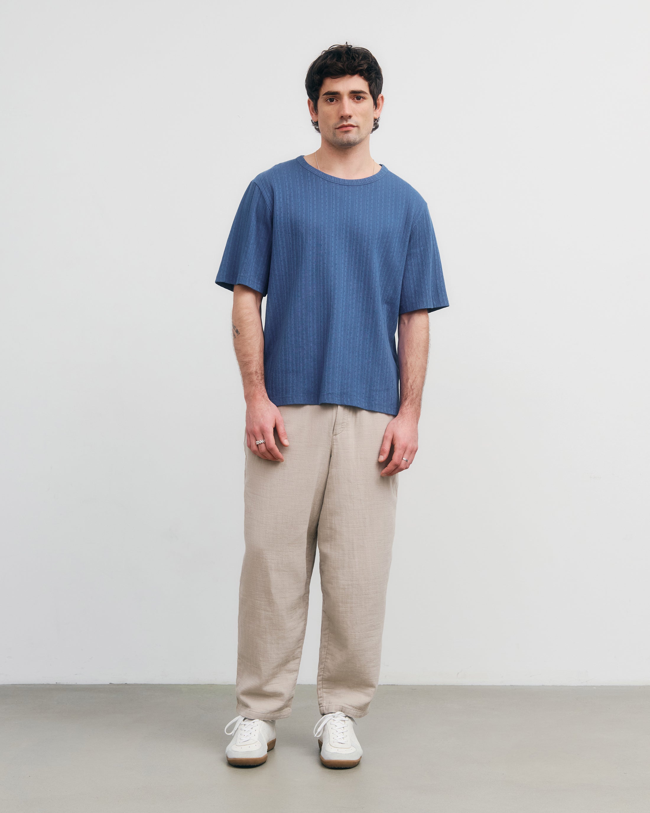 T-shirt en coton bio côtelé bleu Rotholz