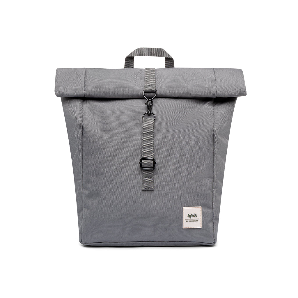 Grauer Rucksack Roll Mini (12l) aus recycelten PET-Plastikflaschen von Lefrik