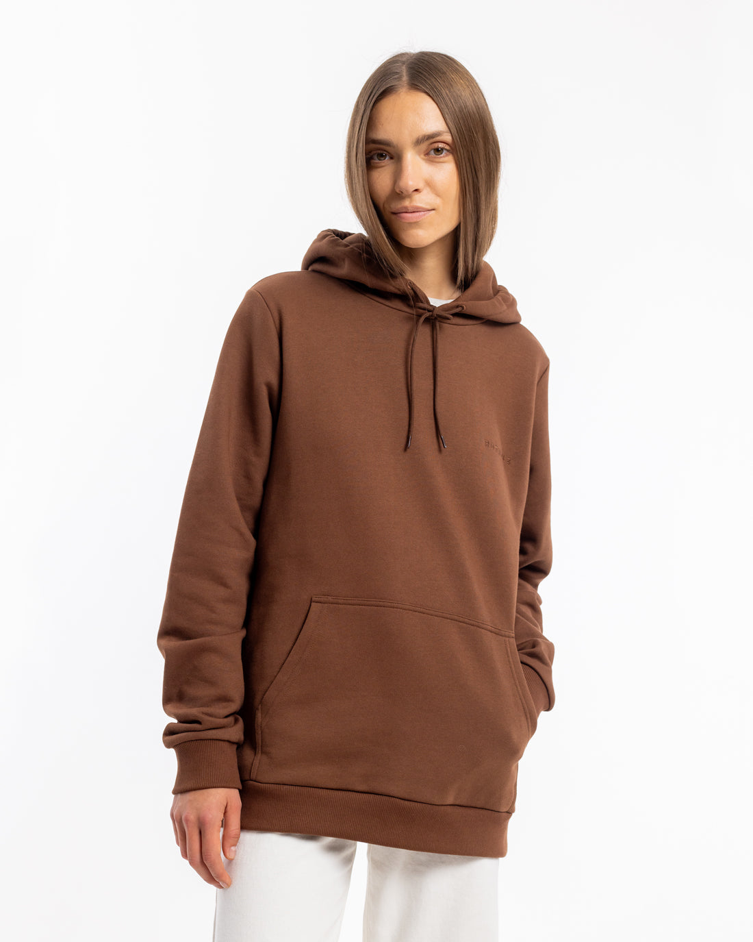 Sweat à capuche à logo marron foncé en coton biologique par Rotholz