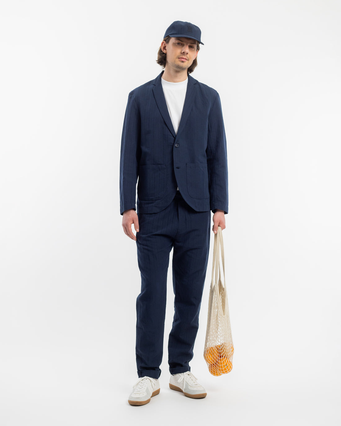 Blazer workwear bleu foncé en coton biologique et lin par Rotholz