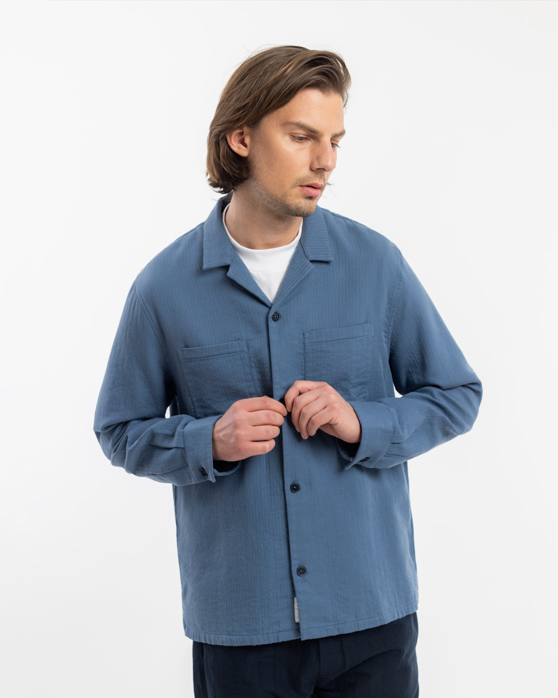 Chemise bleue à manches longues en coton 100% biologique de Rotholz