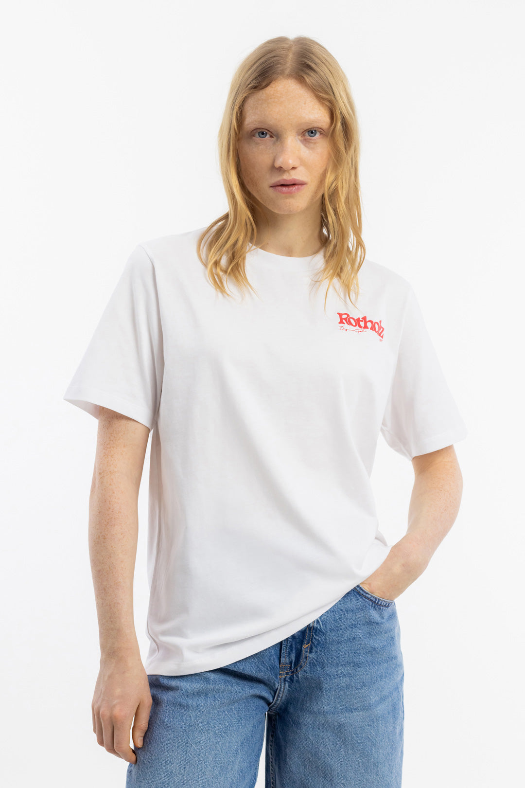 Weisses Retro Logo T-Shirt aus 100% Bio-Baumwolle von Rotholz