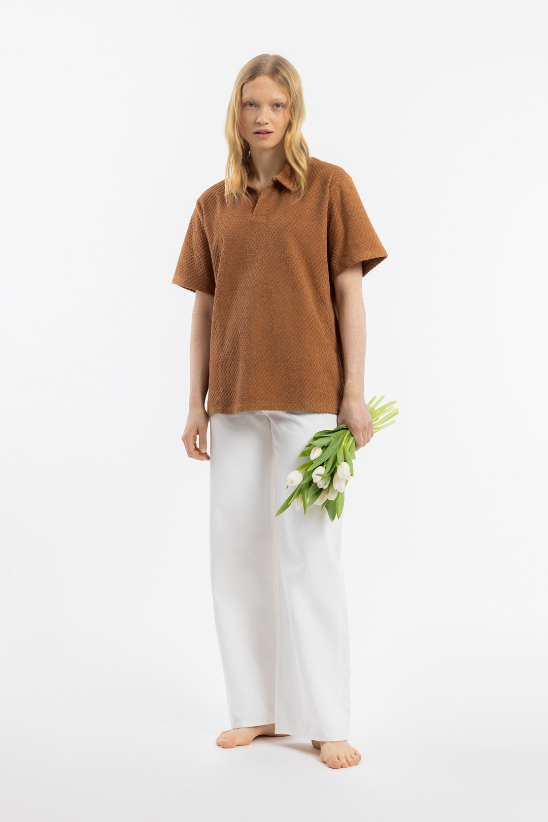 Caramel-colored organic cotton polo from Rotholz