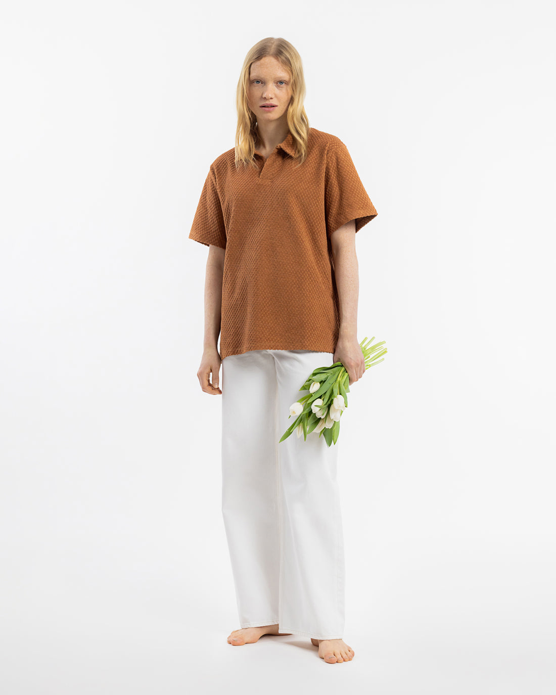 Caramel-colored organic cotton polo from Rotholz