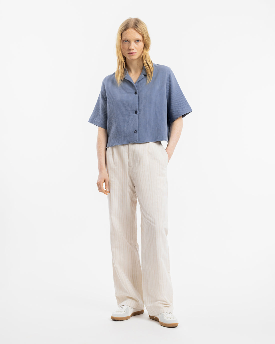 Short Bowling Shirt Organic Cotton - Blue