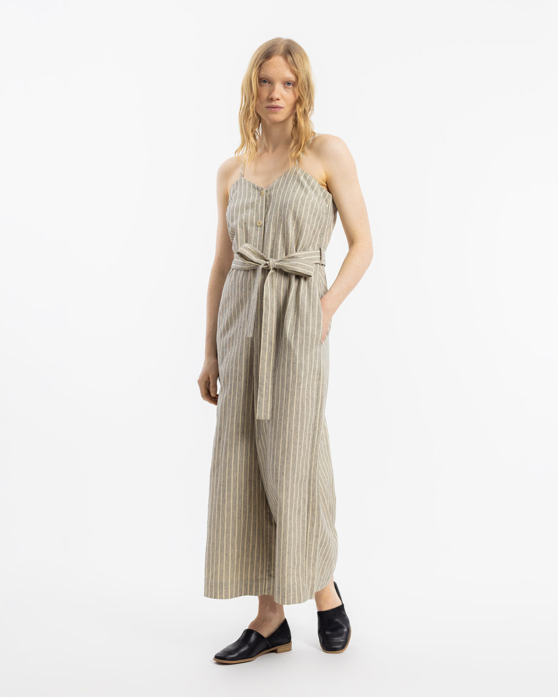 Grey striped jumpsuit made of organic cotton &amp; linen by Rotholz