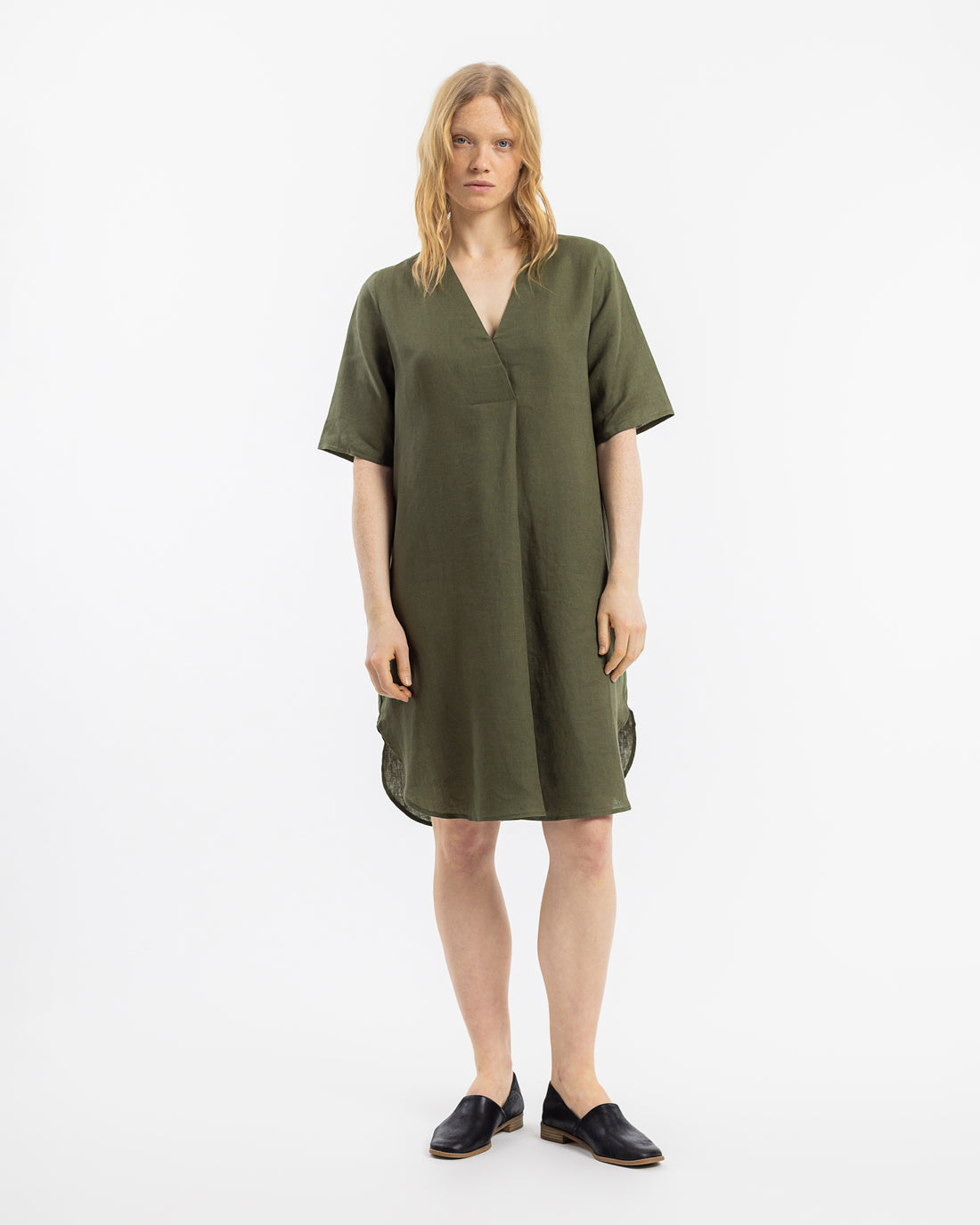 Caftan robe vert en coton biologique et lin par Rotholz