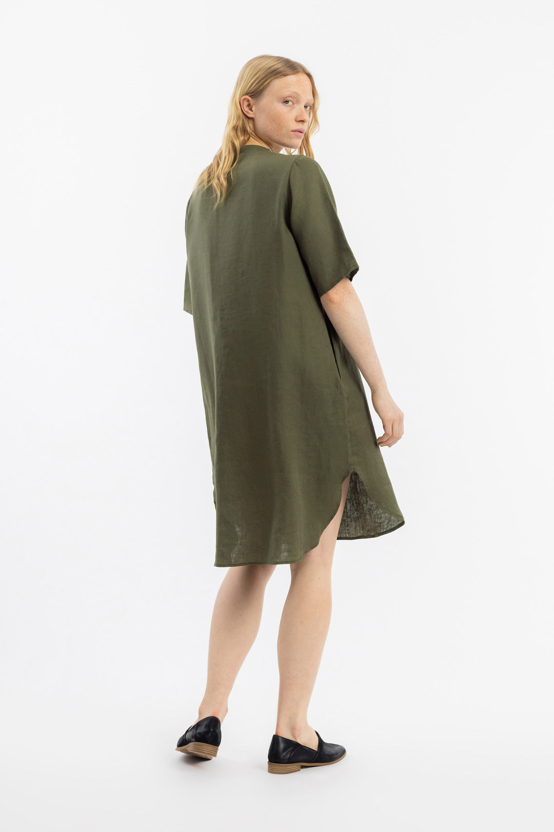 Grünes Kleid Kaftan aus Bio-Baumwolle & Leinen von Rotholz