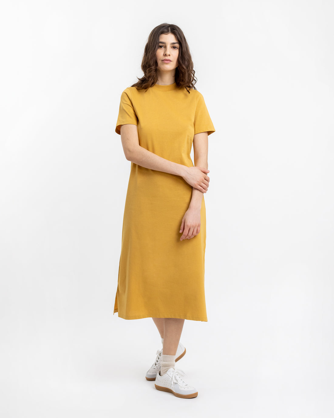 Yellow T-shirt dress made from 100% organic cotton from Rotholz