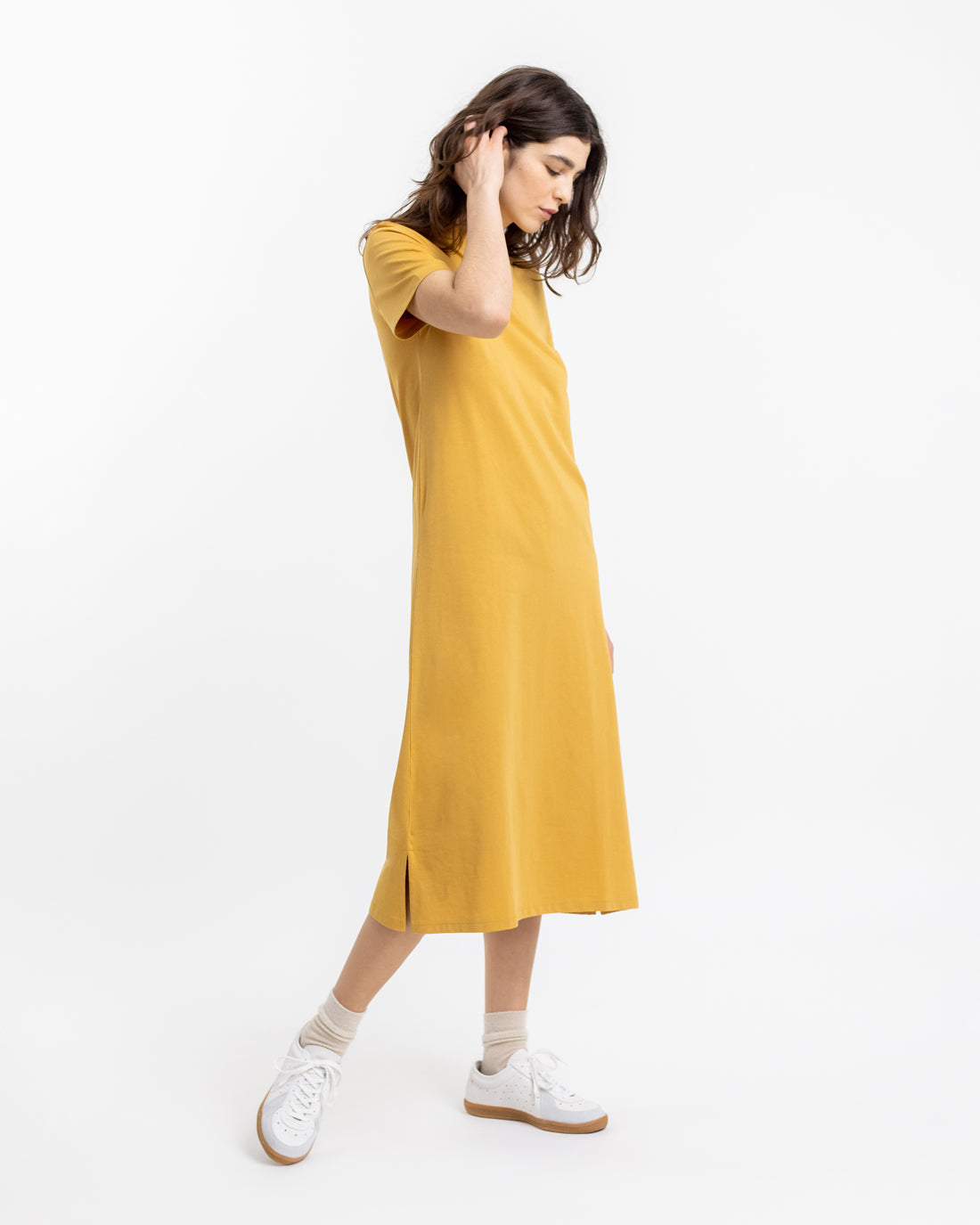 Yellow T-shirt dress made from 100% organic cotton from Rotholz