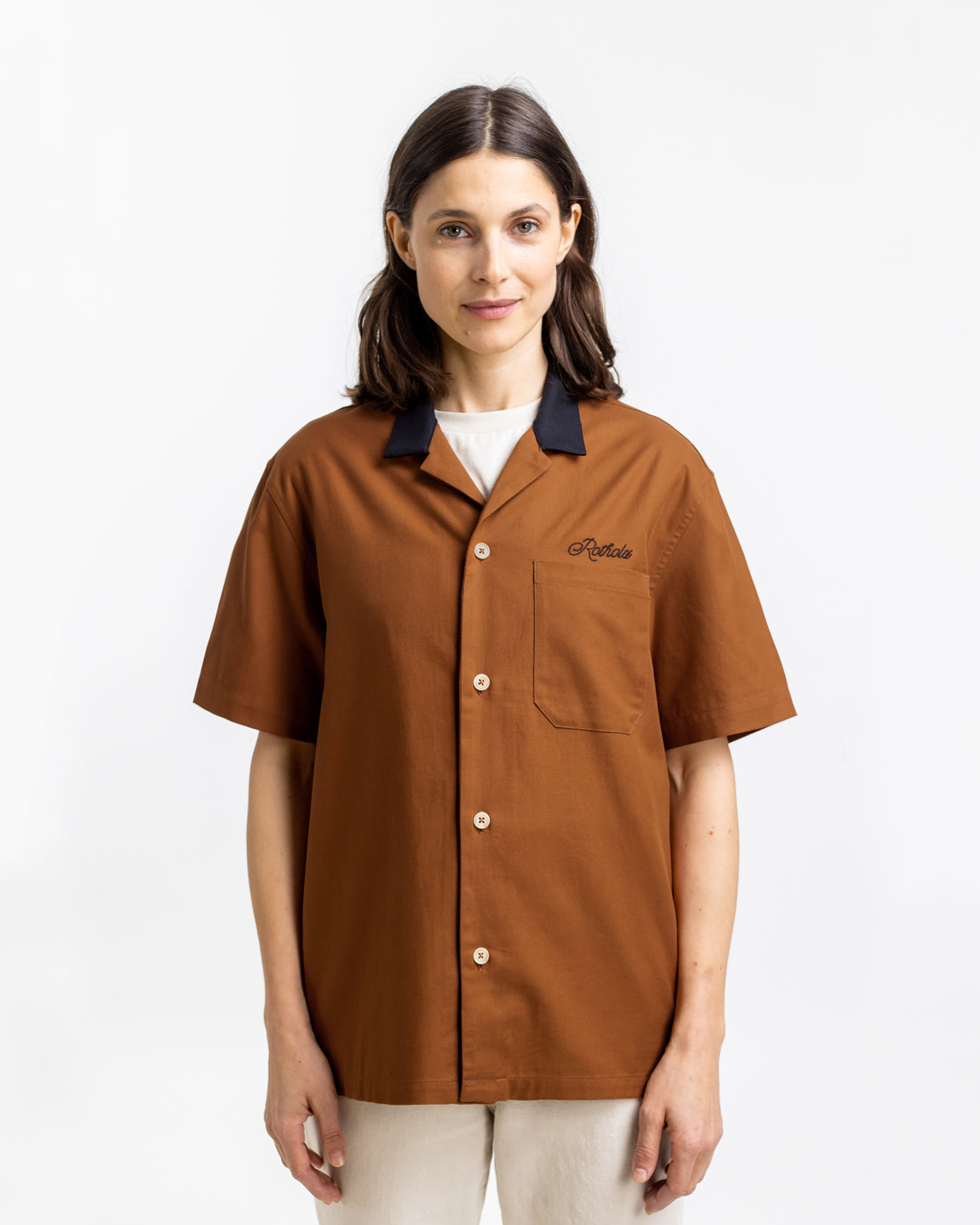 Orange, short-sleeved bowling shirt made from 100% organic cotton from Rotholz