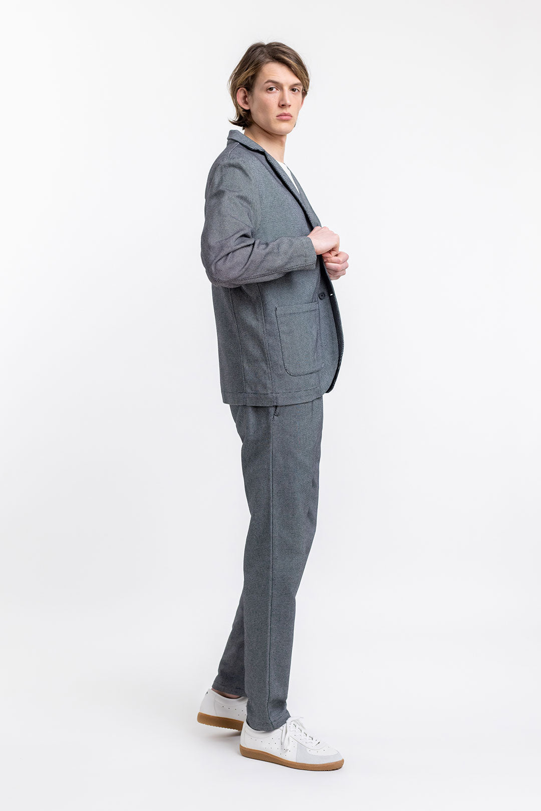 Gray checked blazer workwear made from 100% organic cotton from Rotholz