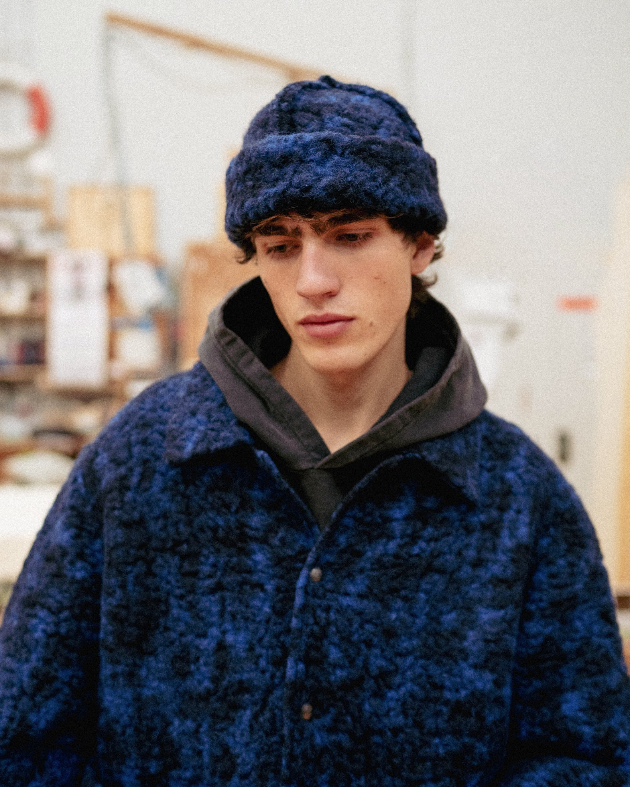 Blaue Sherpa Toque-Mütze aus Bio-Wolle von Rotholz