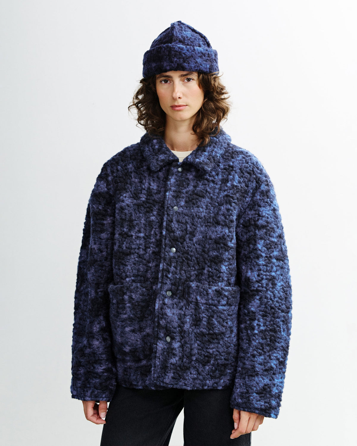 Kuschelige Sherpa Jacke aus Bio Wolle in Blau von Rotholz