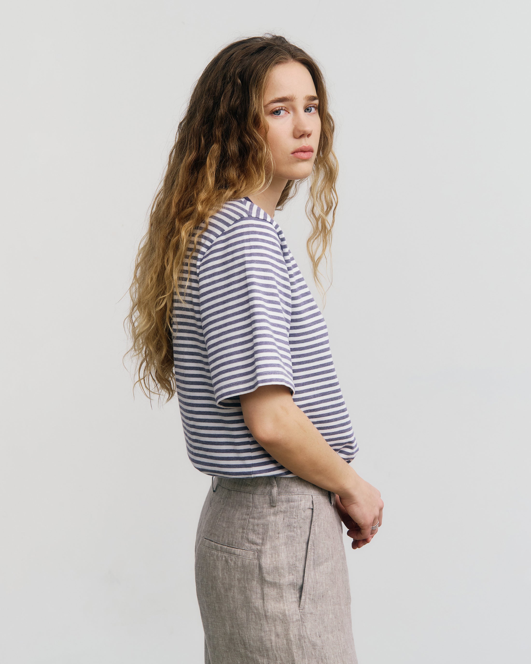 T-shirt rayé bleu en coton biologique Rotholz