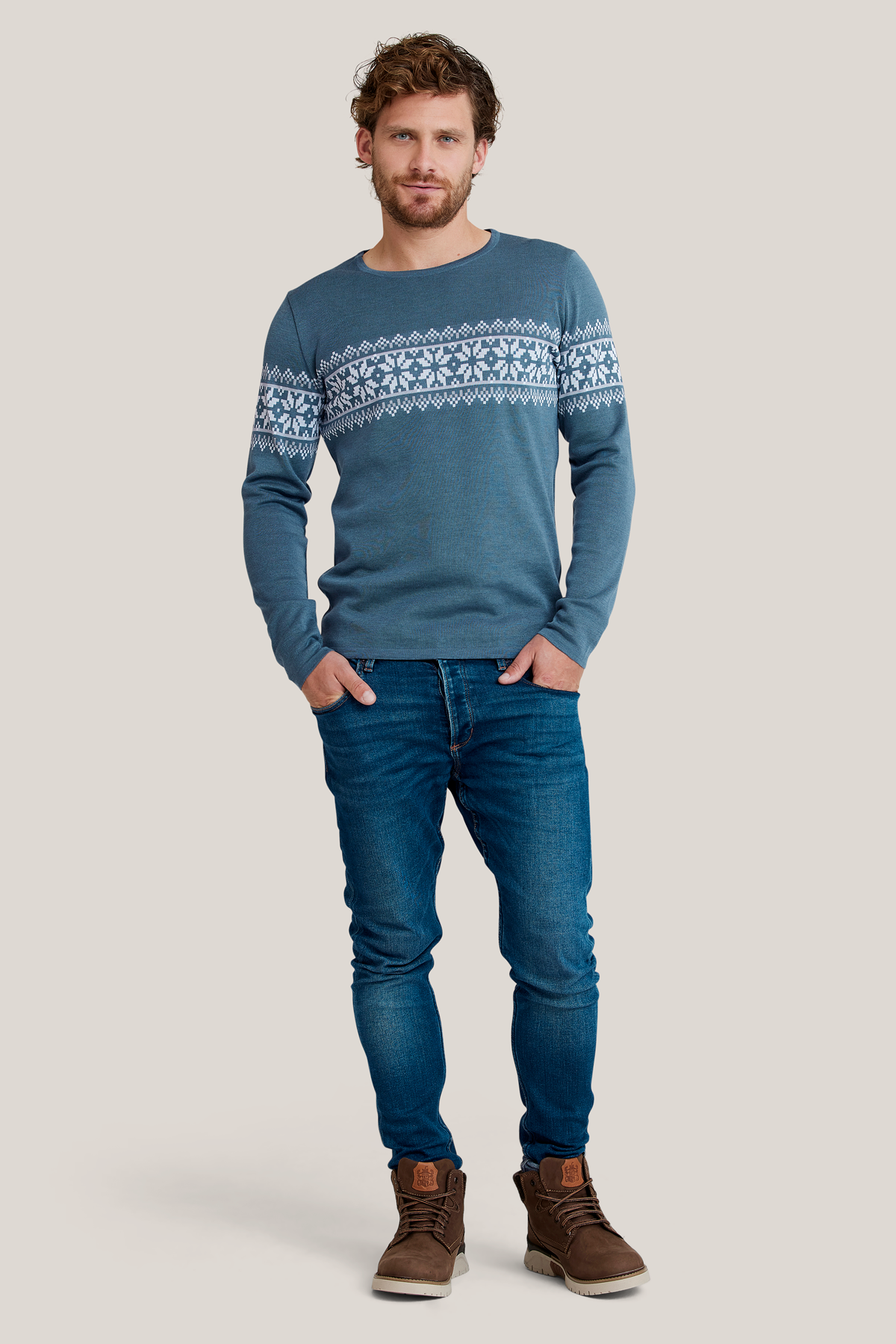 Pull gris-bleu Axel en Merino &amp; Tencel de Tidløs