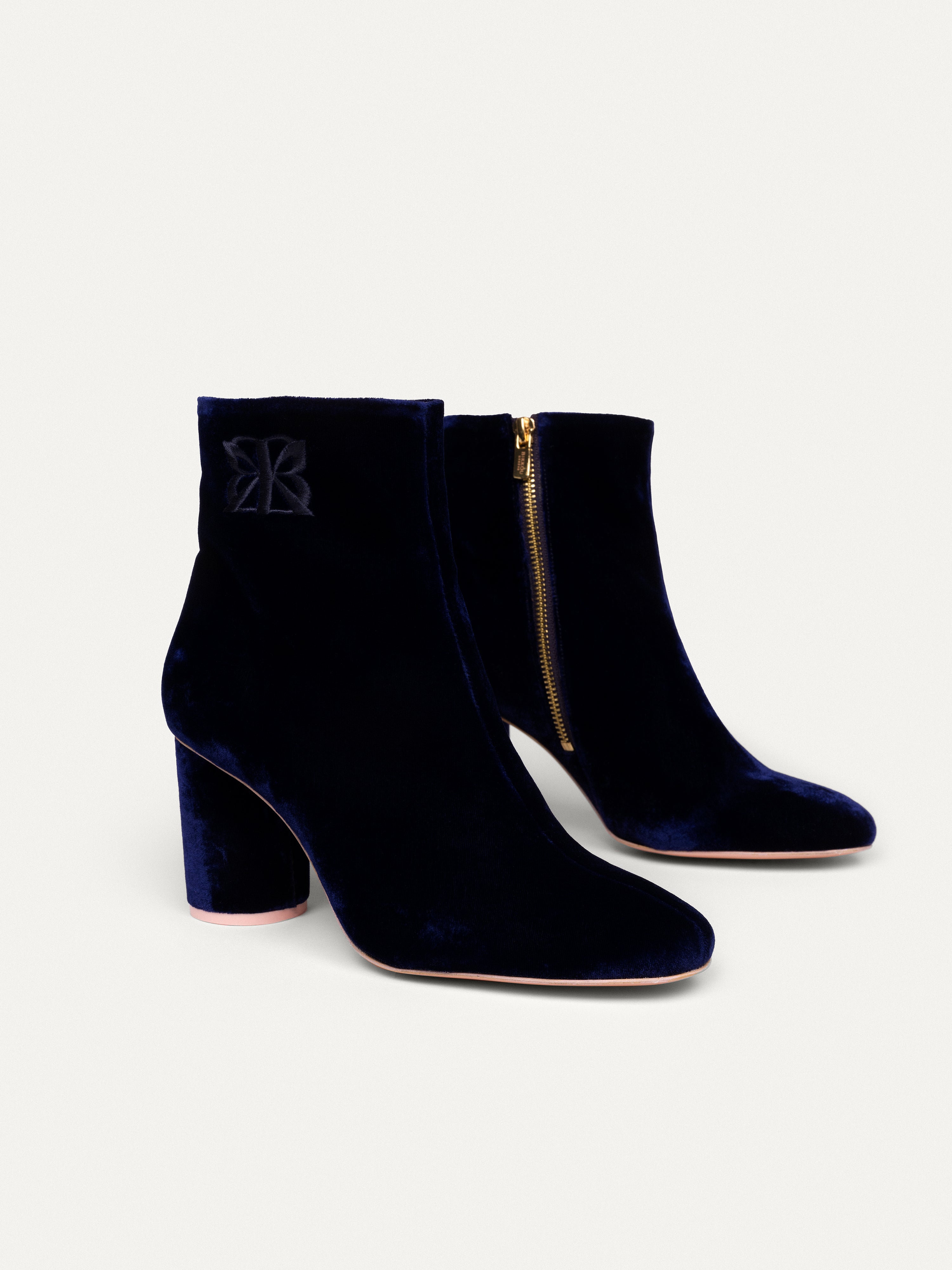 Midnight blue ankle boots 6pm Expo at the Gallery made from recycled velvet by Bikkou