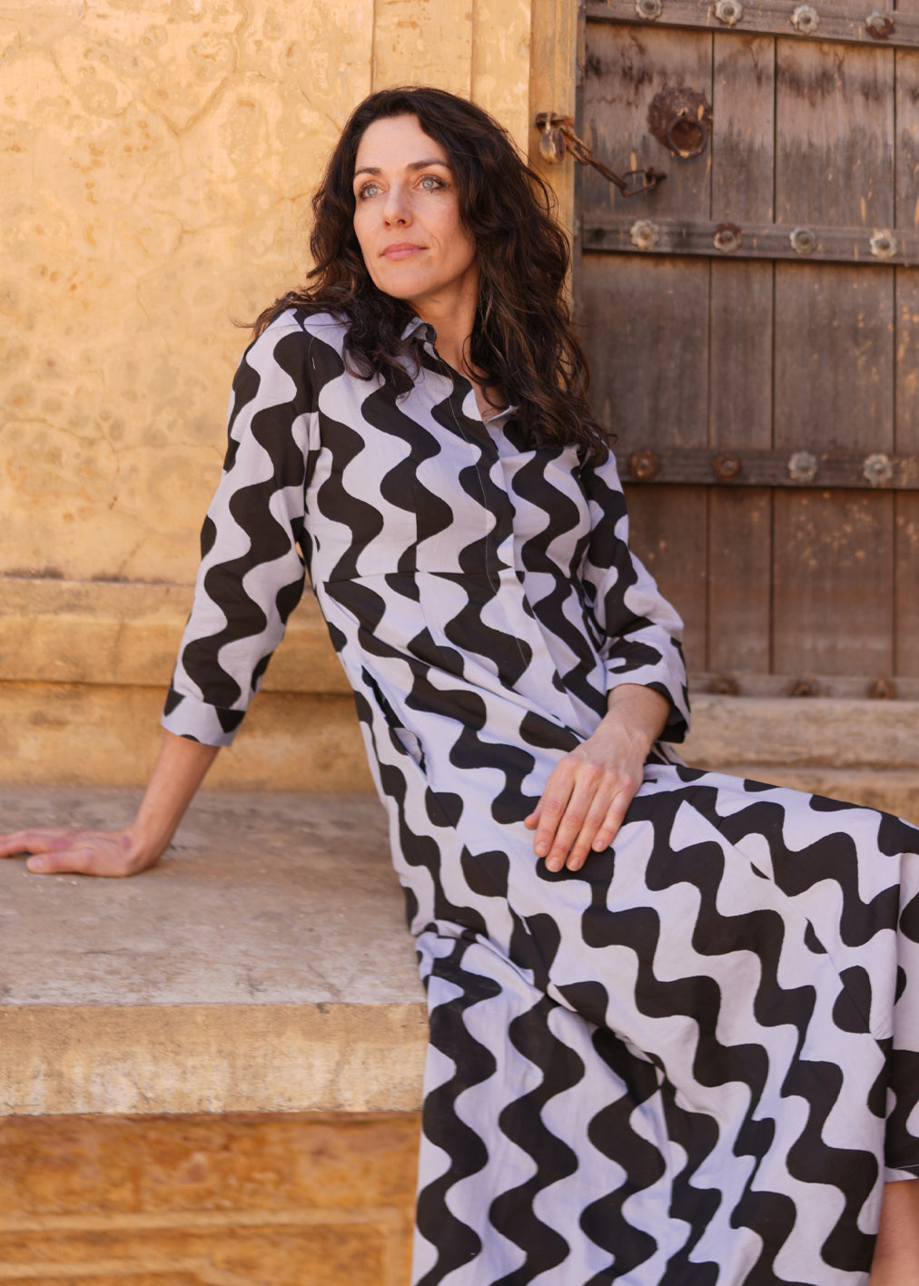 Kleid Cilla im Lavender Vibe Block Print von Komana
