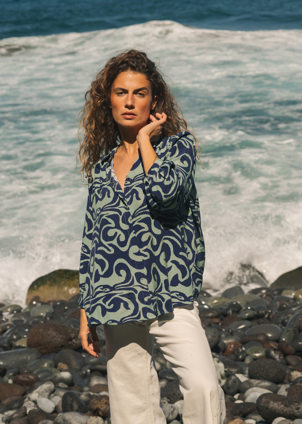 Colorful French Blouse Octopus Dream made of Ecovero™ and Cupro™ by Komana