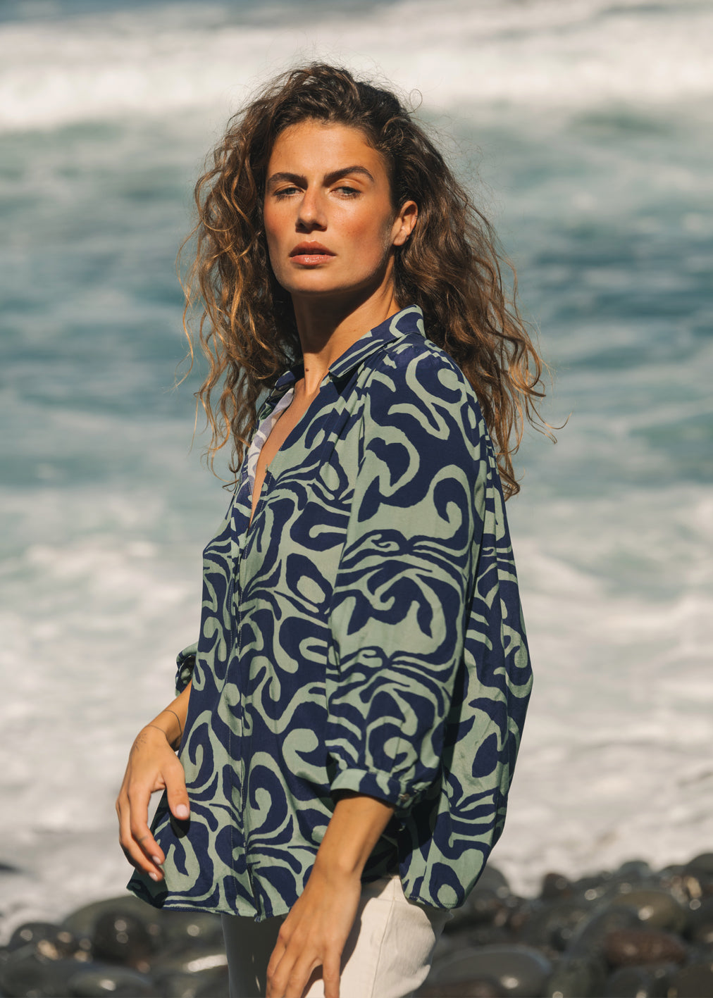 Colorful French Blouse Octopus Dream made of Ecovero™ and Cupro™ by Komana