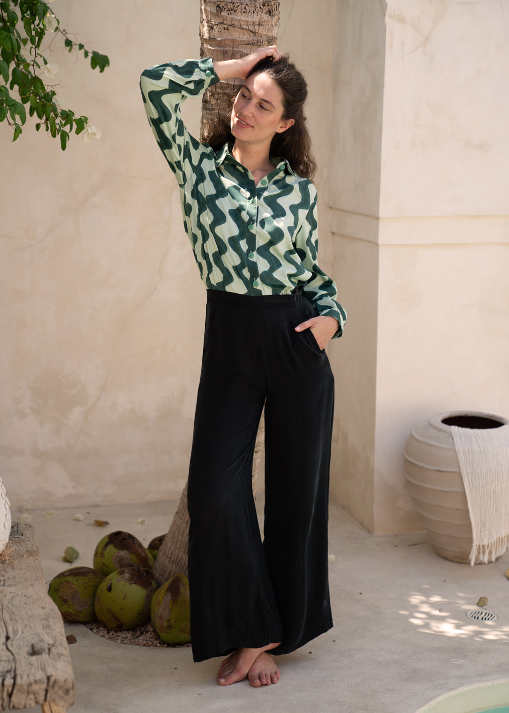 Leo Trousers Black Stripe made of Ecovero and Cupro by KOMANA