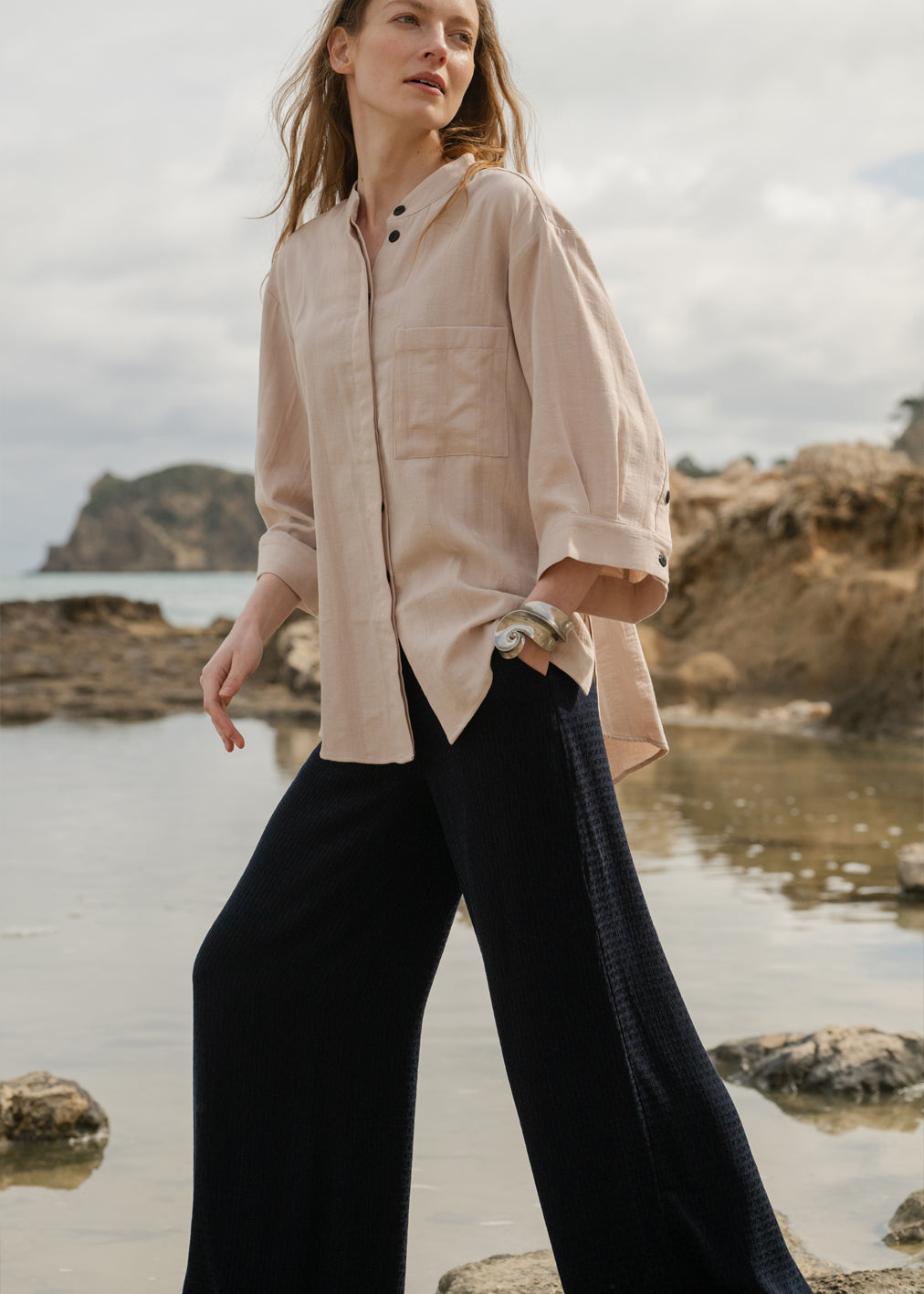 Beige Serene Shirt in 100% Organic Cotton Muslin by Komana