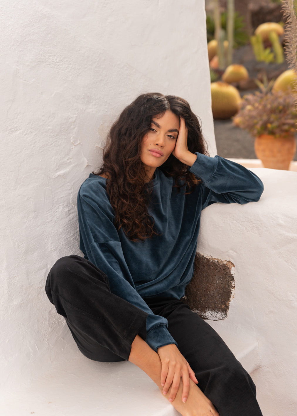 Samt Sweater in dunklem blau