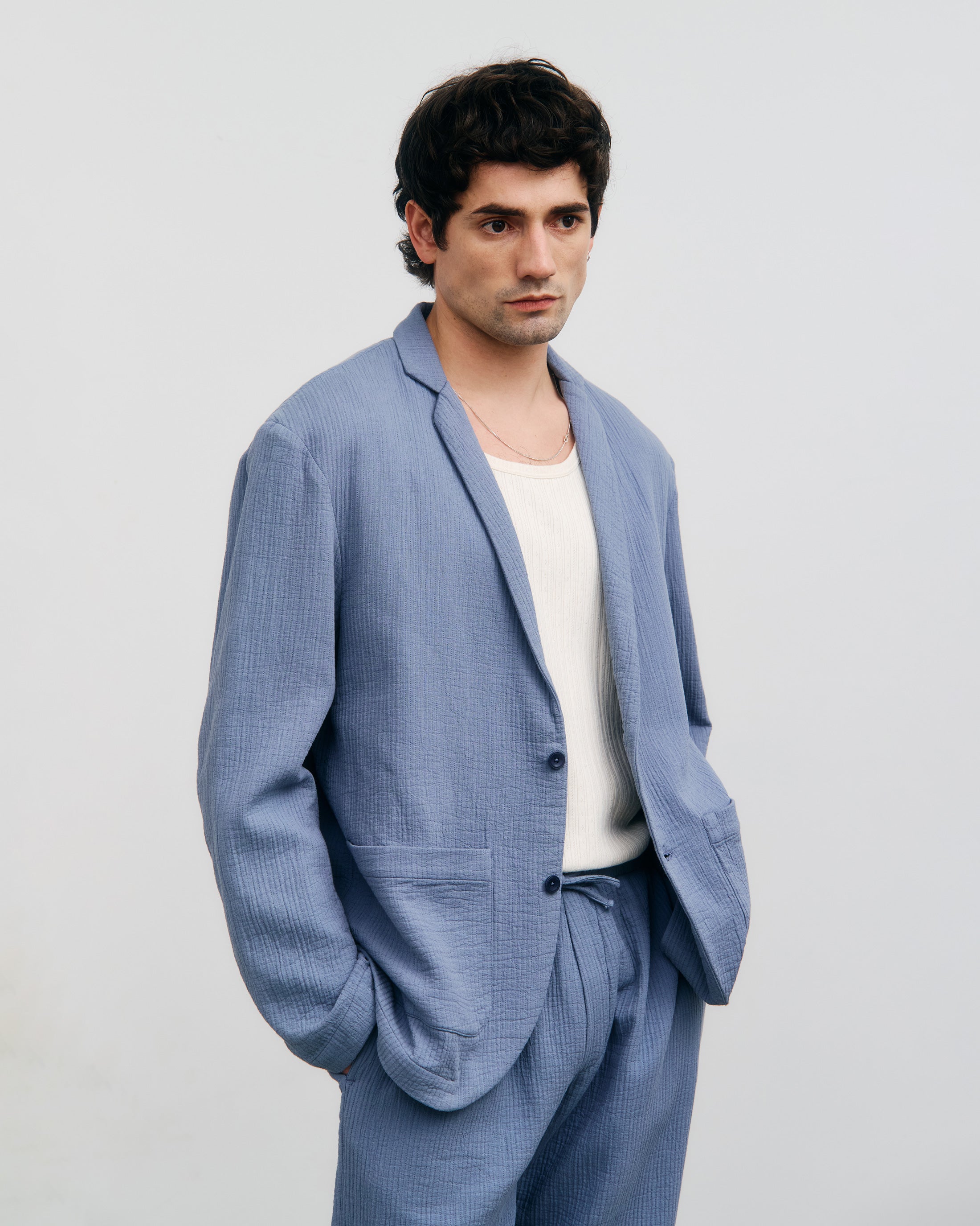 Hellblauer Blazer Workwear aus Bio-Baumwolle von Rotholz