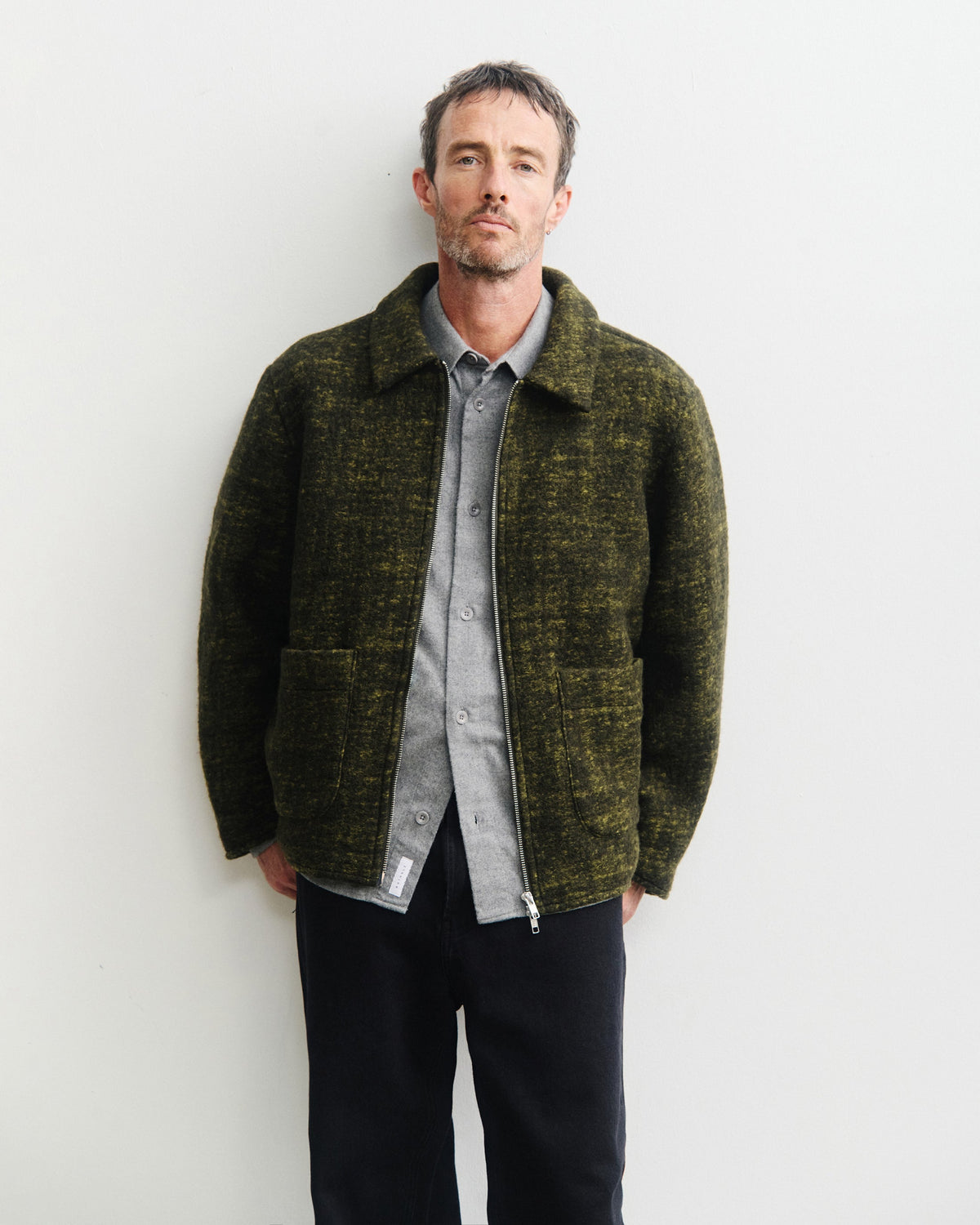 Workwear Jacke Wollmischung (Bio Wolle und Bio Baumwolle) in Speckled Green von Rotholz