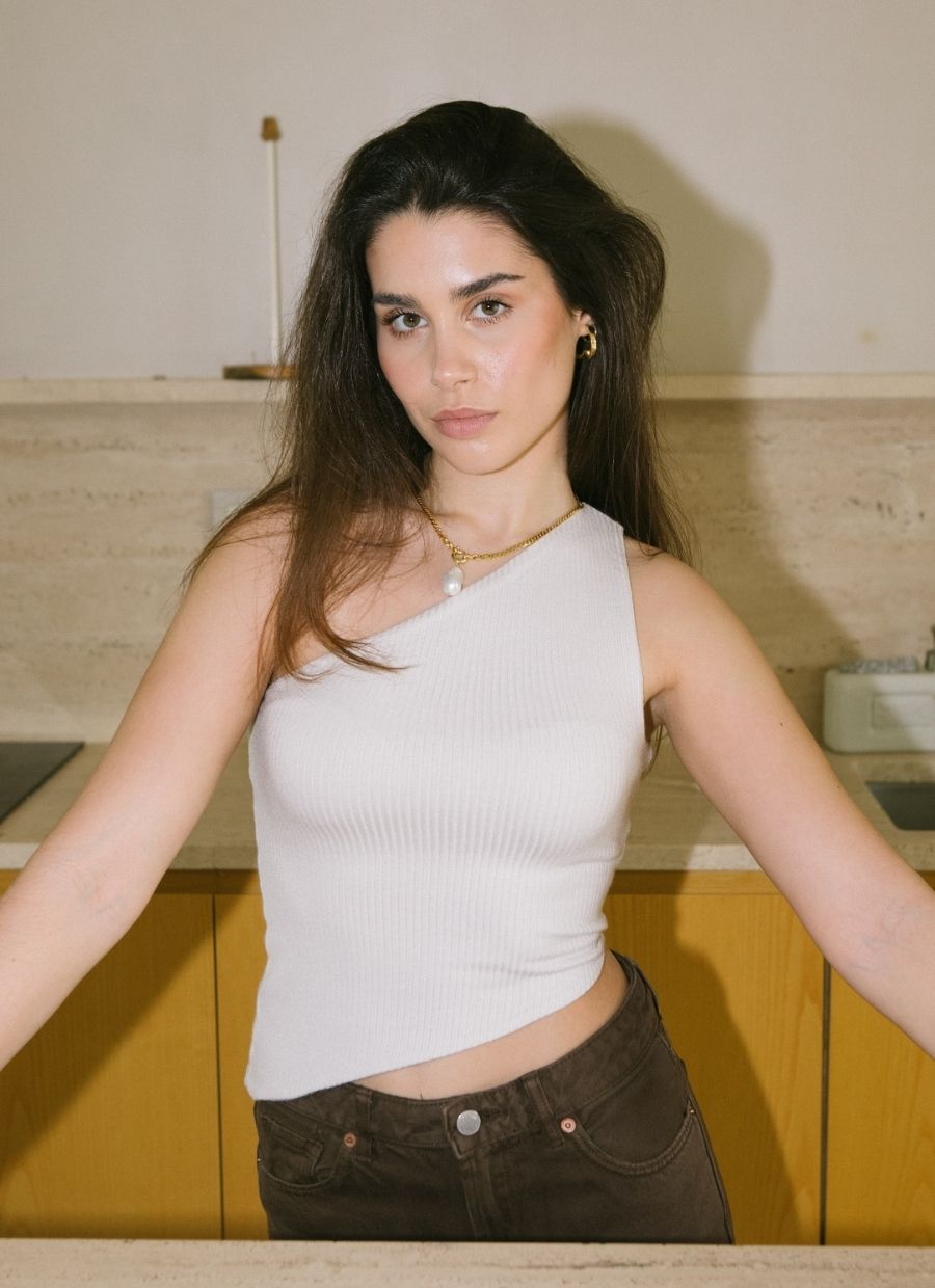 Asymmetrical One - Shoulder Top Modal - Greige - Narah Soleigh | Luxe Line