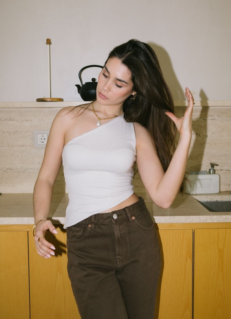 Asymmetrical One - Shoulder Top Modal - Greige - Narah Soleigh | Luxe Line