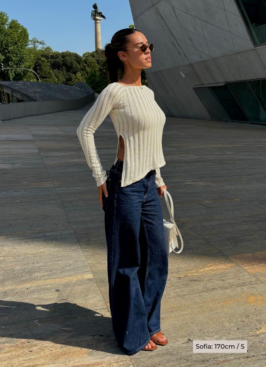 Asymmetrical Ribbed Longsleeve Organic Cotton - Ecru - Narah Soleigh | Luxe Line