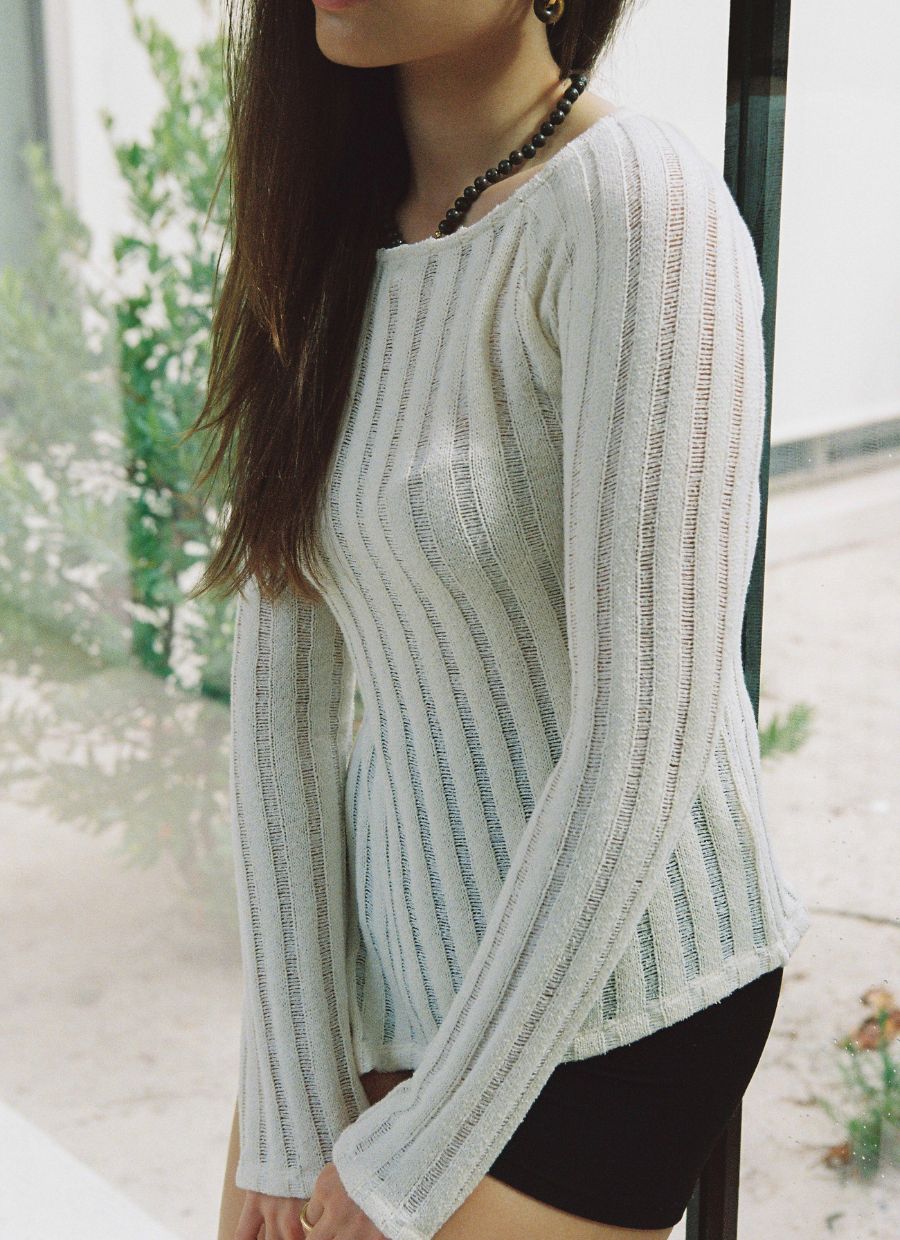 Asymmetrical Ribbed Longsleeve Organic Cotton - Ecru - Narah Soleigh | Luxe Line