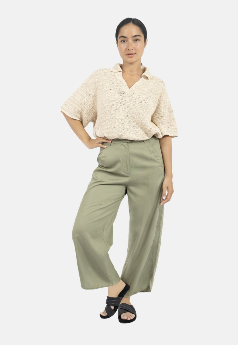 Green wide-leg trousers Auckland made of 100% Tencel by 1 People