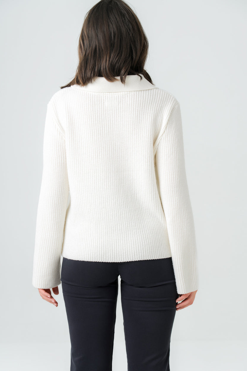 White sweater Torreya made of 100% merino wool by Avani