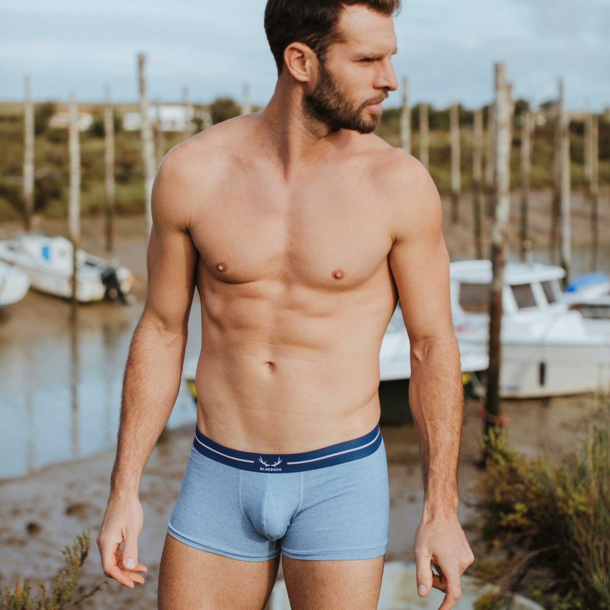 Boxer homme bleu arctique en coton bio et seaqual - BLUEBUCK