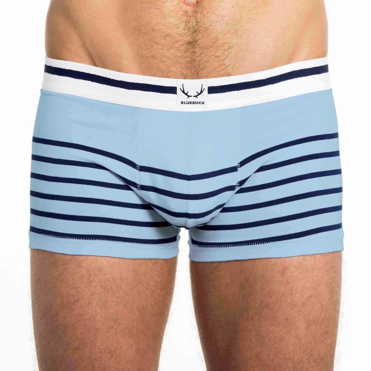 Boxer homme bleu arctique en coton bio - rayures bleu marine - BLUEBUCK