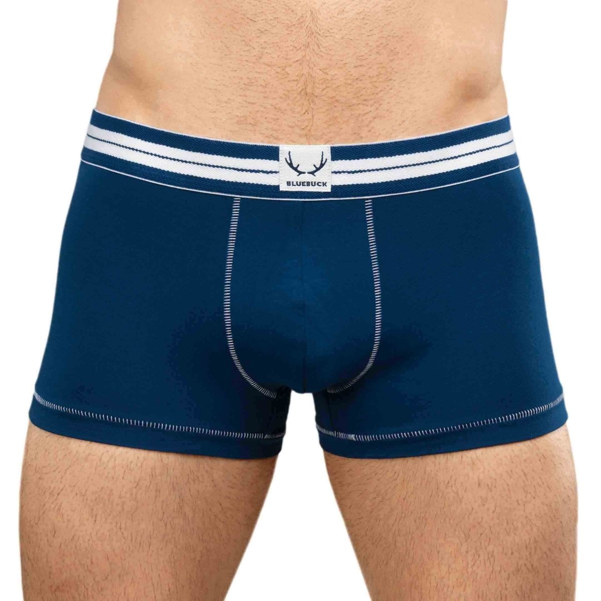 Boxer homme bleu marine coutures blanches en coton bio - BLUEBUCK