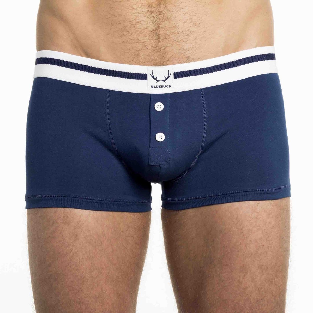 Boxer homme bleu marine en coton bio - boutons blancs - BLUEBUCK