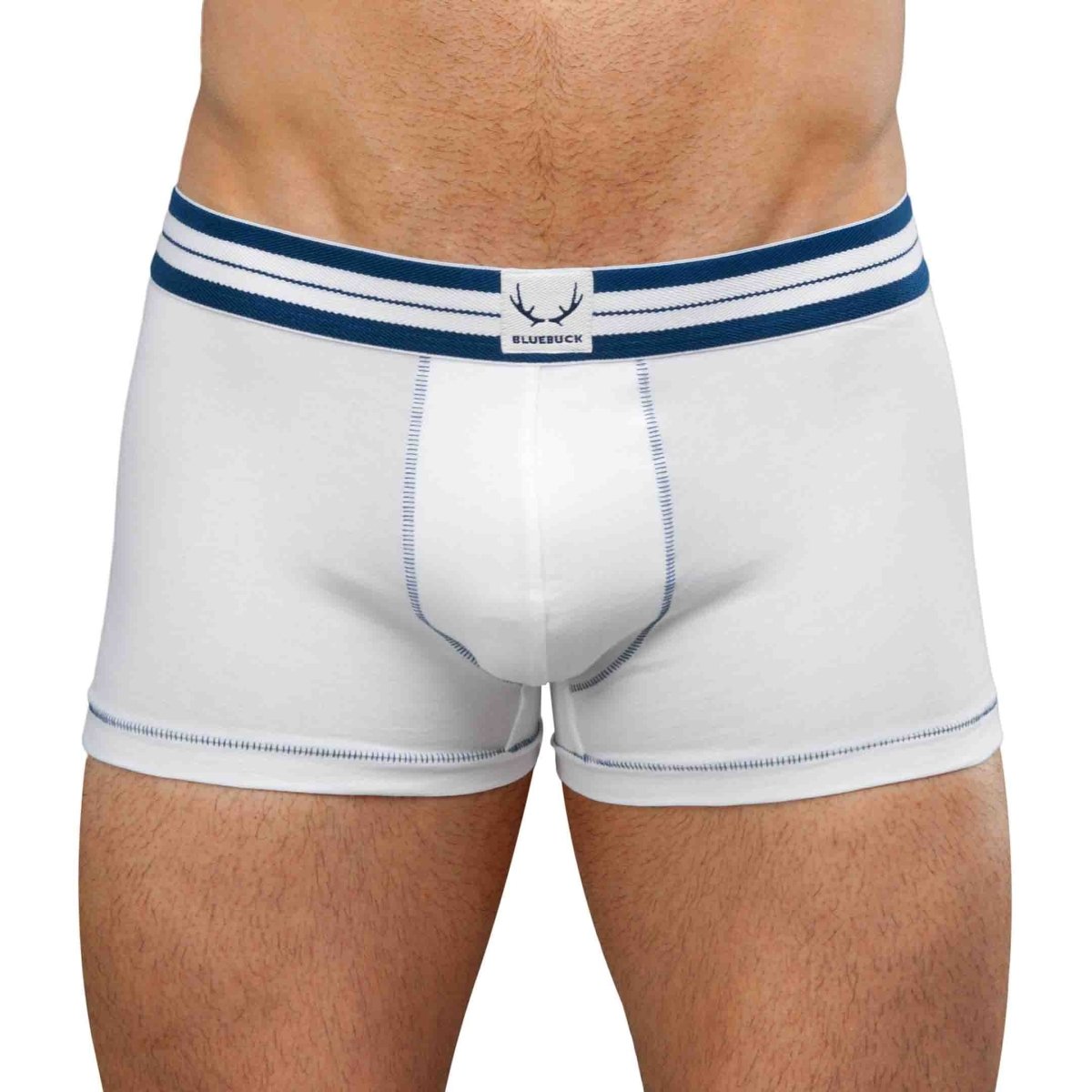 Boxer homme en coton bio blanc coutures bleues - BLUEBUCK