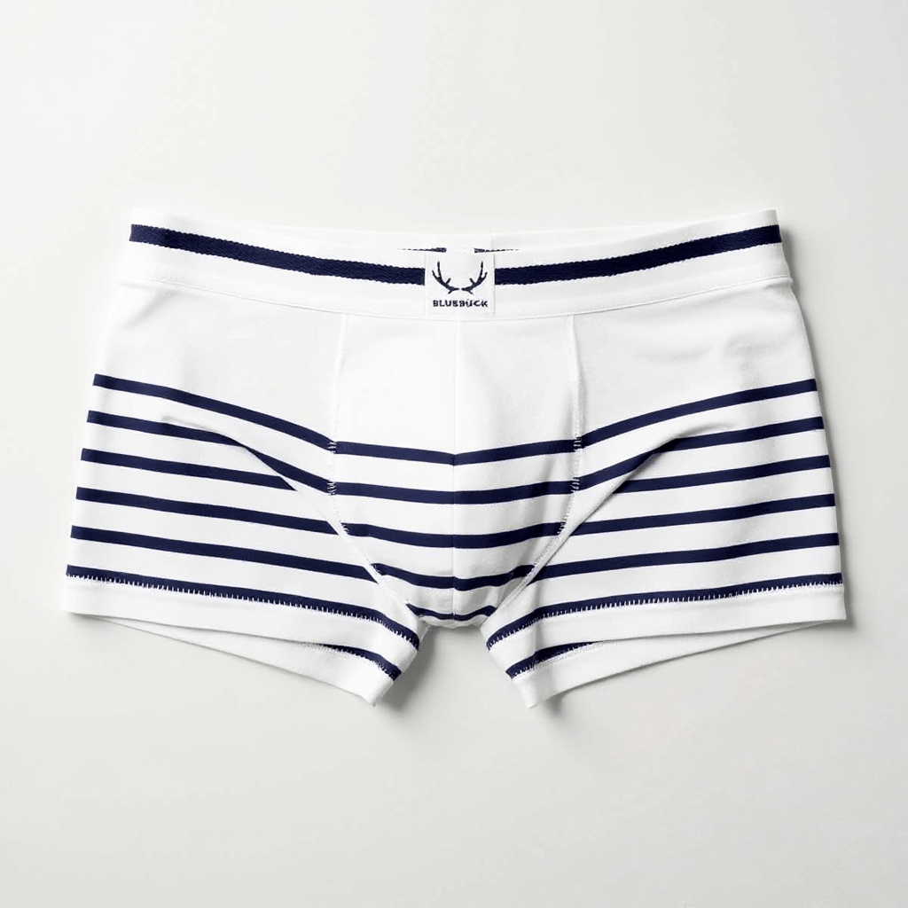 Boxer homme en coton bio blanc - rayures bleu marine - BLUEBUCK