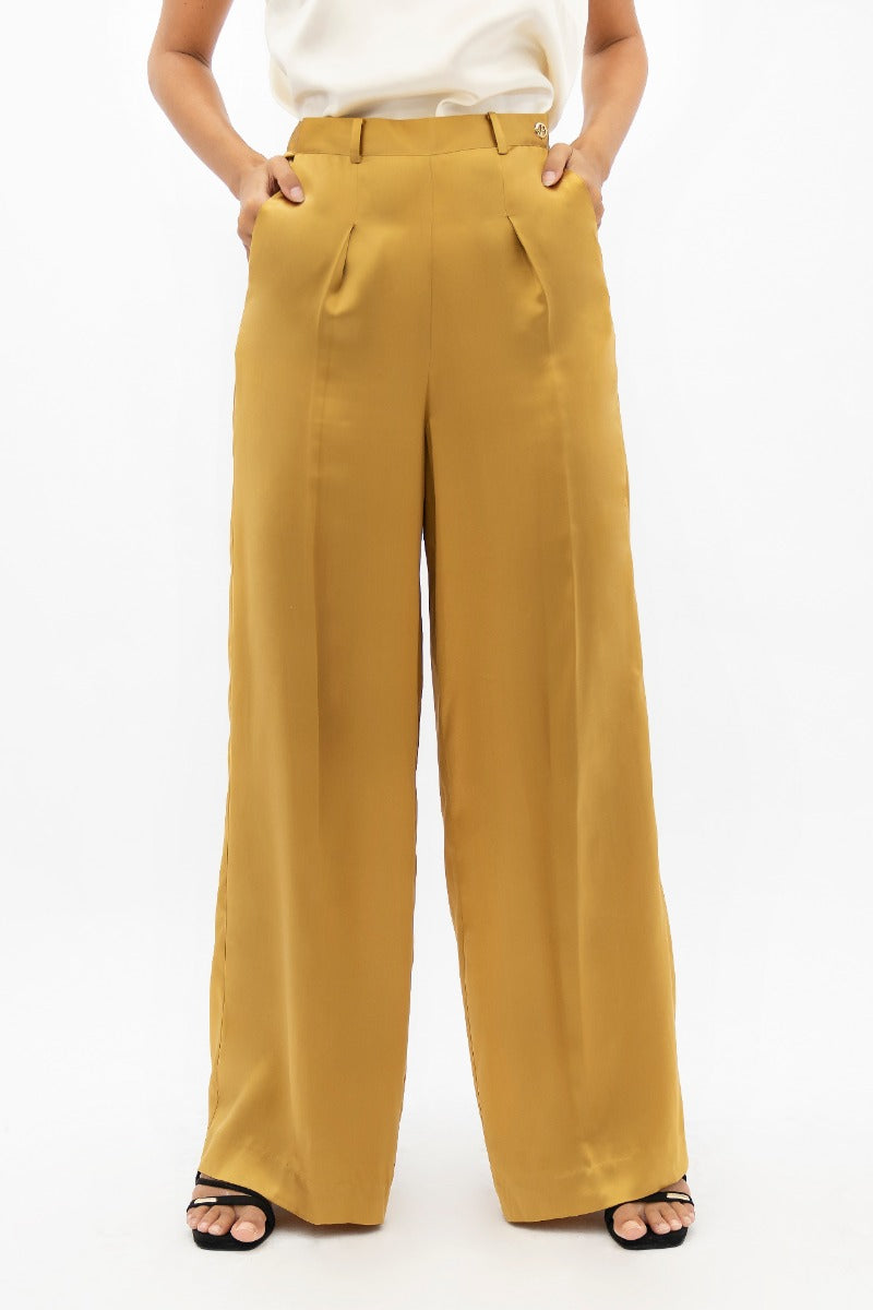 Yellow wide-leg trousers Branson BKG made of 100% silk by 1 People