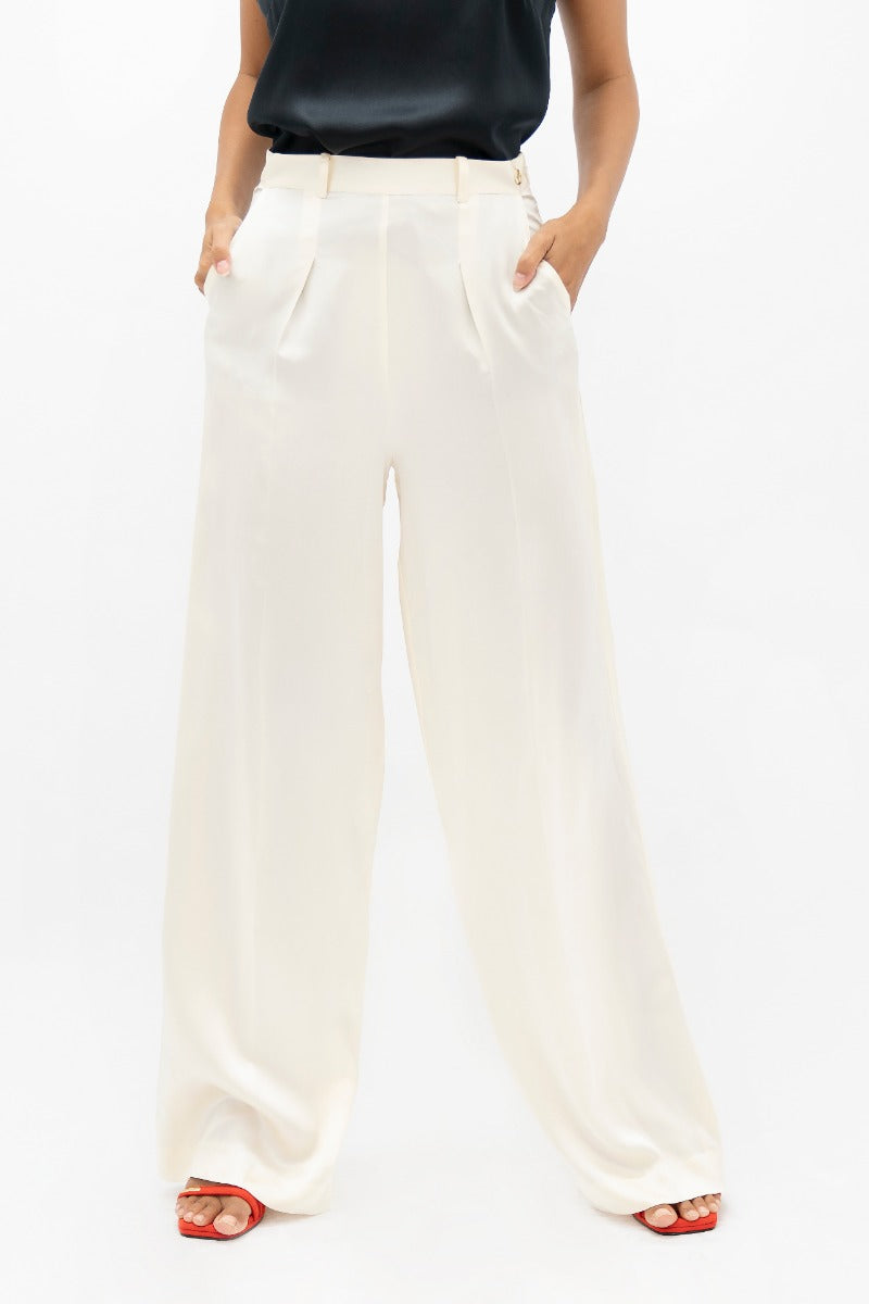 White wide-cut trousers Branson BKG made of 100% silk by 1 People