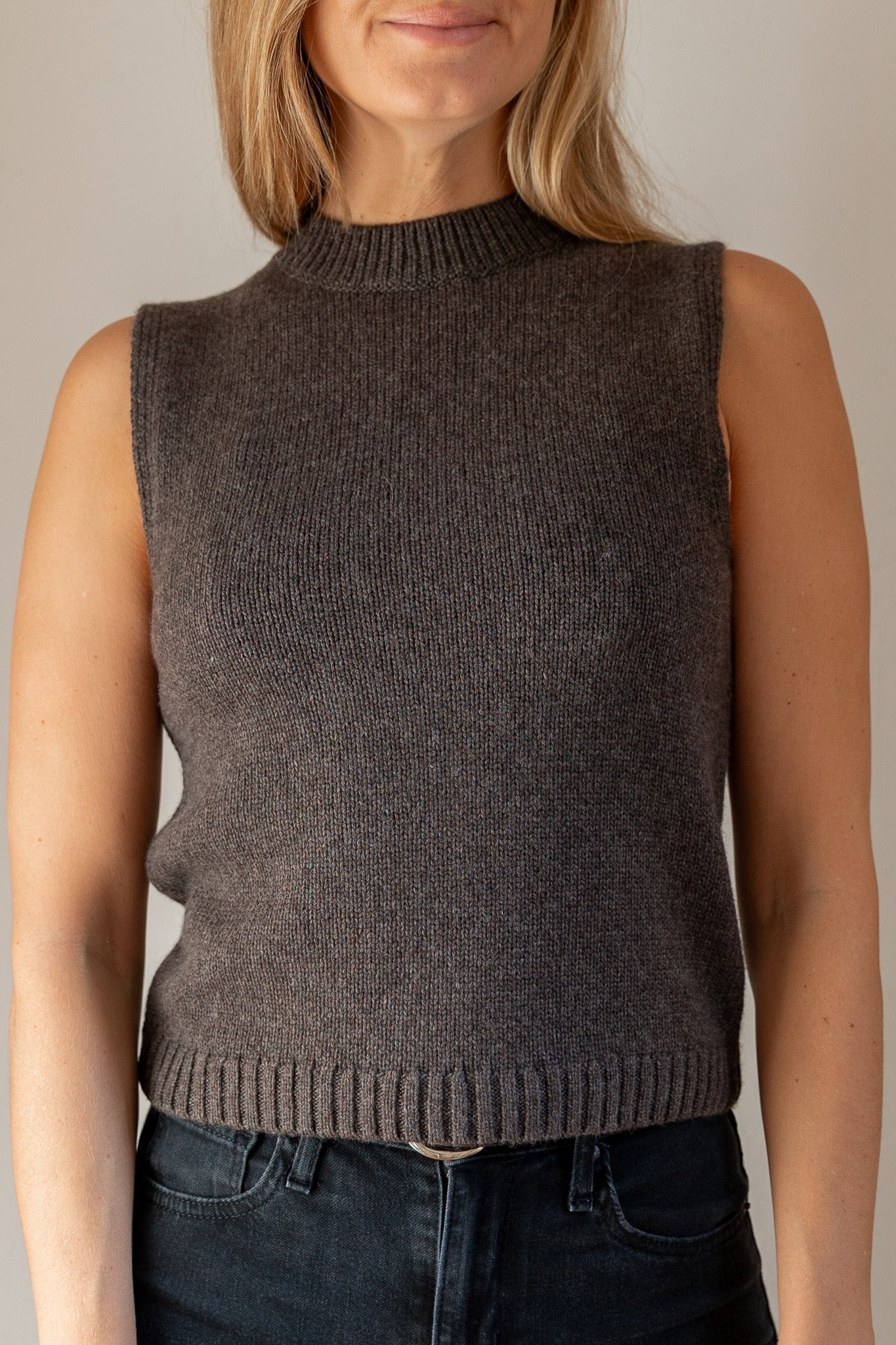 Mock Neck Tank Cashmere/Silk Brown