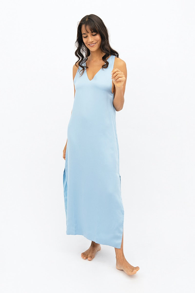 Robe longue bleu clair Capri PRJ en 100% Tencel de 1 People