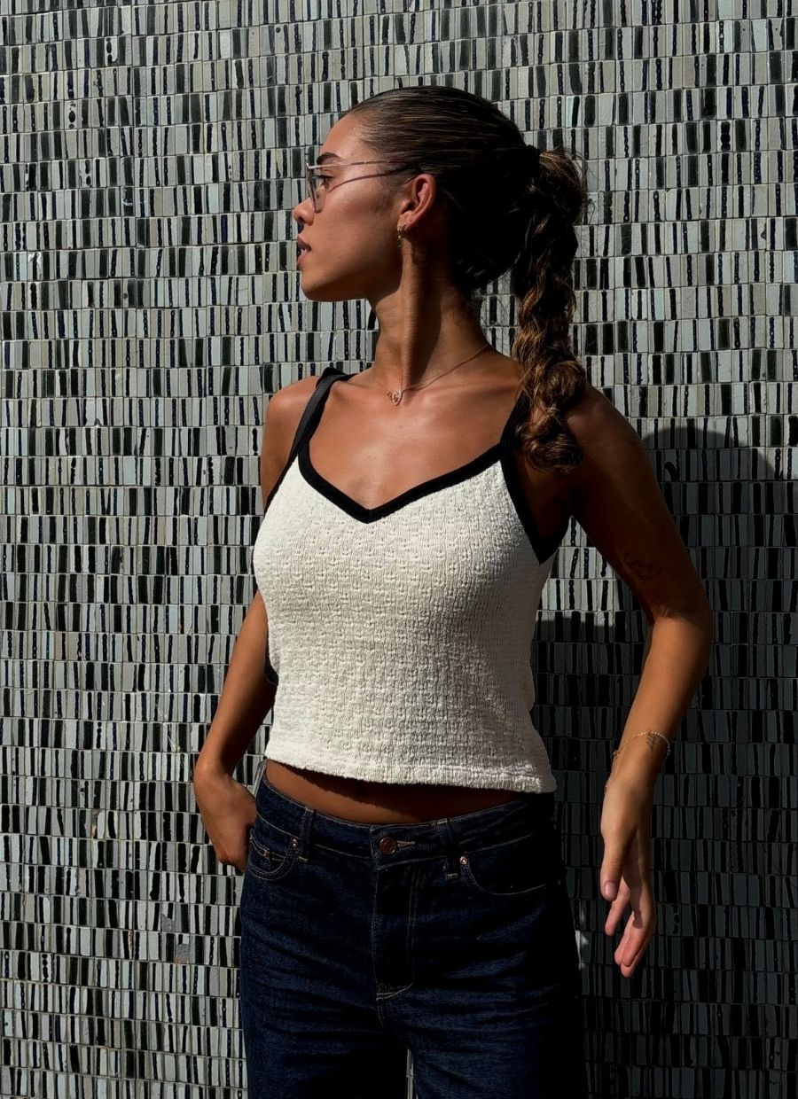 Contrast Knit Top Organic Cotton - Ecru - Narah Soleigh