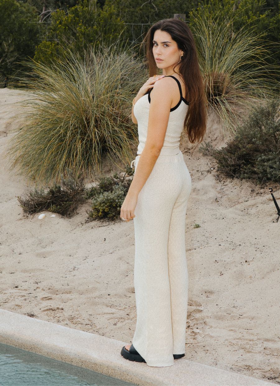 Contrast Knit Top Organic Cotton - Ecru - Narah Soleigh