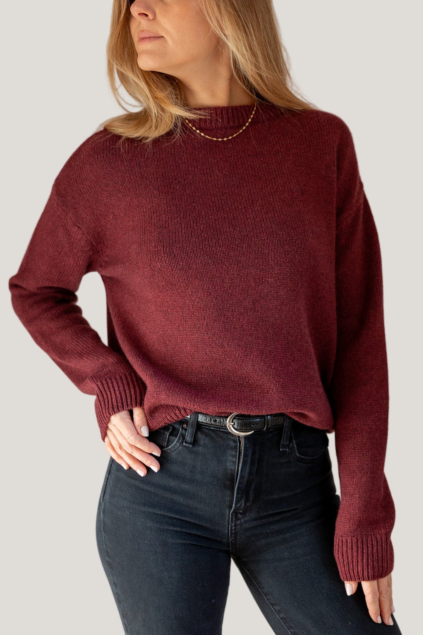 Crewneck Sweater Cashmere/Silk Burgundy von Pura Clothing