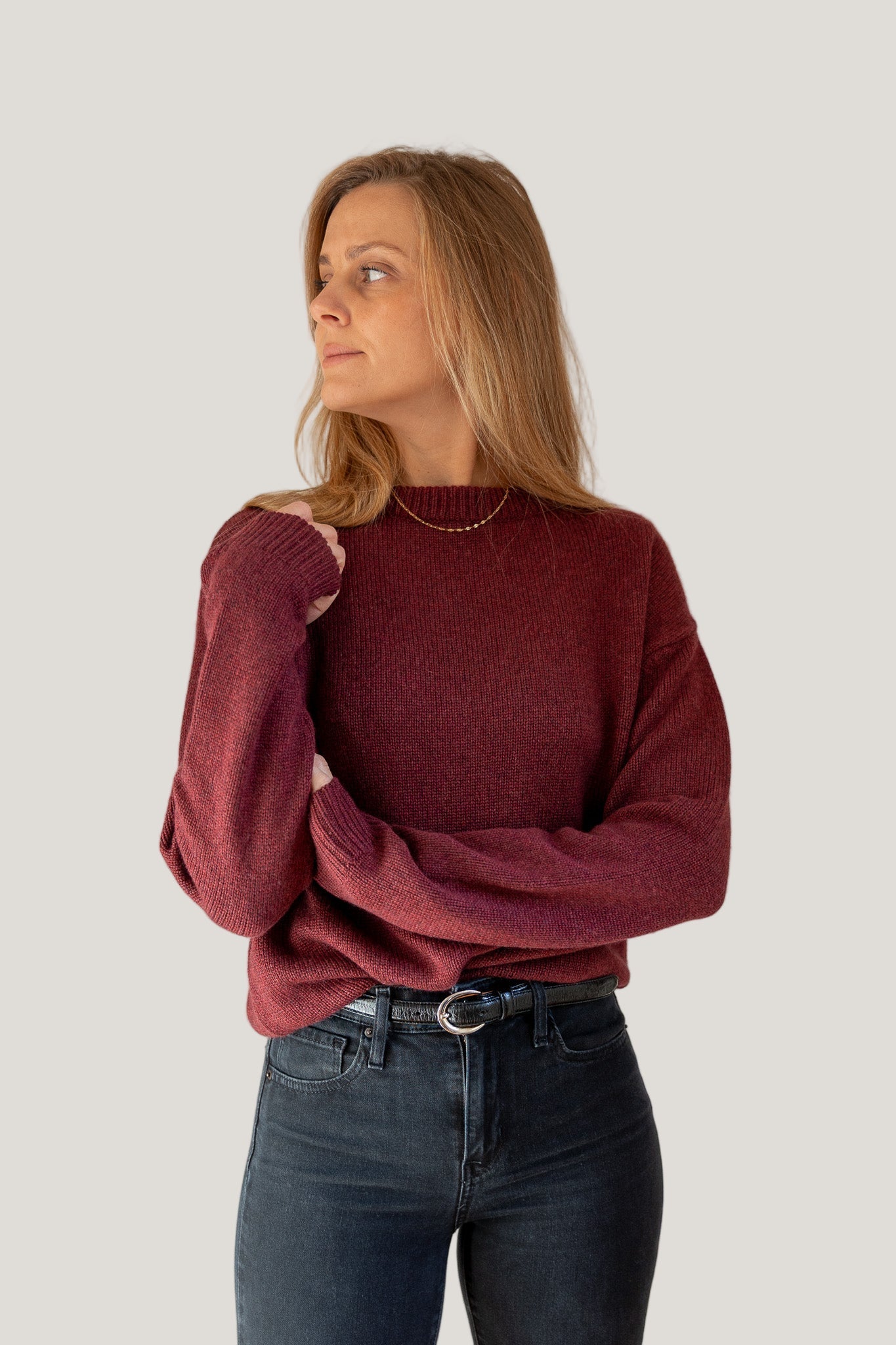 Crewneck Sweater Cashmere/Silk Burgundy von Pura Clothing